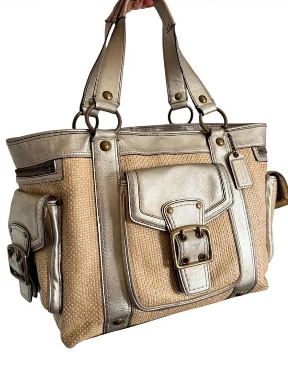 Coach Legacy Vintage Straw Shoulder Bag Metallic Gold Leather Woven Raffia 1310